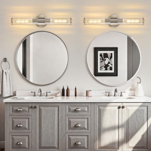 Bathroom Vanity Light Fixtures, Nickel Wall Sconces in Threaded Glass, Modern Wall Light for Bathroom Living Room Bedroom, Hallway - color: Nickel-B