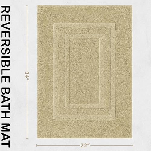 GOLD TEXTILES Premium Sand Bath Mat - 2 Pack 22x34 Inches - Not a Bathroom Rug - 100% Ring Spun Cotton - Highly Absorbent & Non Slip Shower Bathroom Floor Mat Towel - Machine Washable - color: Sand, size: 2 Pack 22x34
