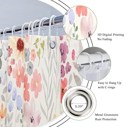 Riyidecor Small Stall Narrow Shower Curtain for Bathroom Decor 48Wx72H Floral Watercolor Cute Plants Spring Girly Women Colorful Boho Art Printed Fabric Polyester Waterproof 8 Pack Plastic Hook - color: A-pink, size: 48"W x 72"L (Pack of 1)