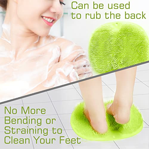 Shower Foot Scrubber Mat Back Washer Back Exfoliating Bath Wash Pad Wall Mounted Slip Suction Cups Foot Scrubber for Use in Shower Cups Foot Cleaner for Men and Women - color: Green
