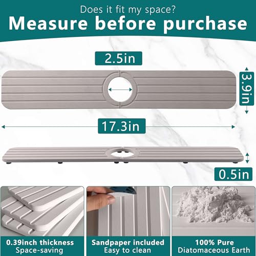 Water Absorbing Stone Kitchen Sink Mat, Faucet Splash Guard for Bathroom Counter - color: 23.6" x 3.9" Light Gray B