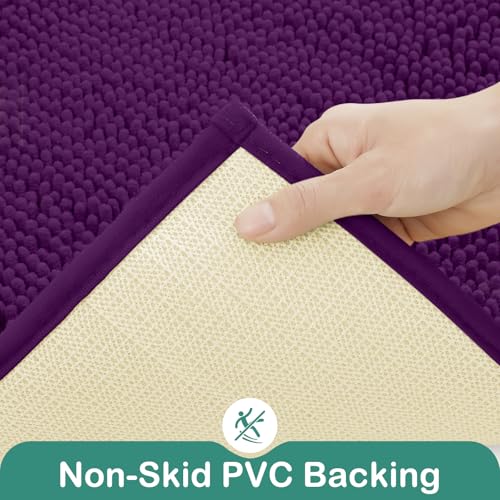 HOMEIDEAS Bathroom Rugs Set 2 Pieces, Ultra Soft Non Slip Absorbent Chenille Toilet Bath Mat Set (Purple) - color: Purple-purple, size: 1'8" x 2'8" (U Shape 20"x24"+20"x32")