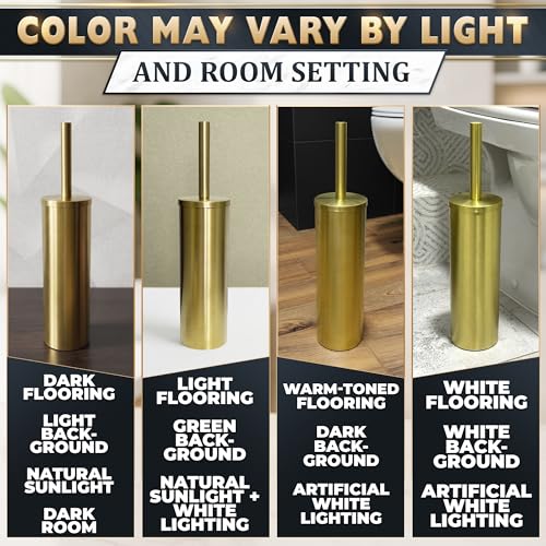 Stainless Steel Toilet Brush and Holder Set, Splash Guard (Gold) | Toilet Bowl Brush and Holder, Removable Inner Bowl, Dense Bristles, Long Handle, Scratch Resistant, for Modern Bathrooms - color: Gold