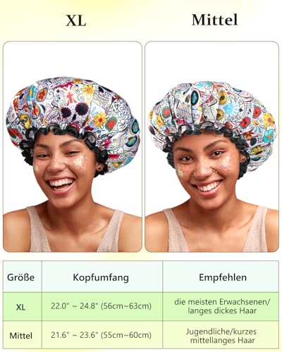 mikimini Shower Cap for Women Reusable Waterproof, Hair Cap for Shower with Double Layers, Stylish Vibrant Designed Shower Bonnet for Medium Thick Hair, Medium, 2 Pieces - size: Medium (Pack of 2)