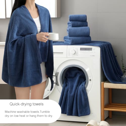 Hailea 18 Piece Family Bath Towel Set Include 6 Bath Towels,6 Hand Towels and 6 Washcloths Soft Bathroom Towel with Hanging Loops,Highly Absorbent Quick Dry Towels Set for Bathroom,Hotel and Spa-Navy - color: Navy, size: 18-Piece Set