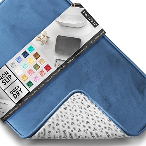 Clara Clark Bathroom Rugs, Velvet Memory Foam Bath Mat, Non-Slip, Machine Washable Bath Rugs - Dries Quickly, Ultra Soft Plush Bath Mats for Bathroom, 17 x 24, Calm Blue - color: Calm Blue, style: 17 x 24
