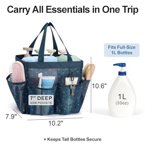Mesh Shower Caddy Portable - 8 Pockets, S-Hook, Shower Bag for Dorm Camping | 2-Handle, Quick-Dry, Toiletry Organizer, College Dorm Room Essentials for Girls, Gym, Travel & Bathroom, Starlight Navy - color: Starlight Navy, size: L (Classic Dorm Caddy)
