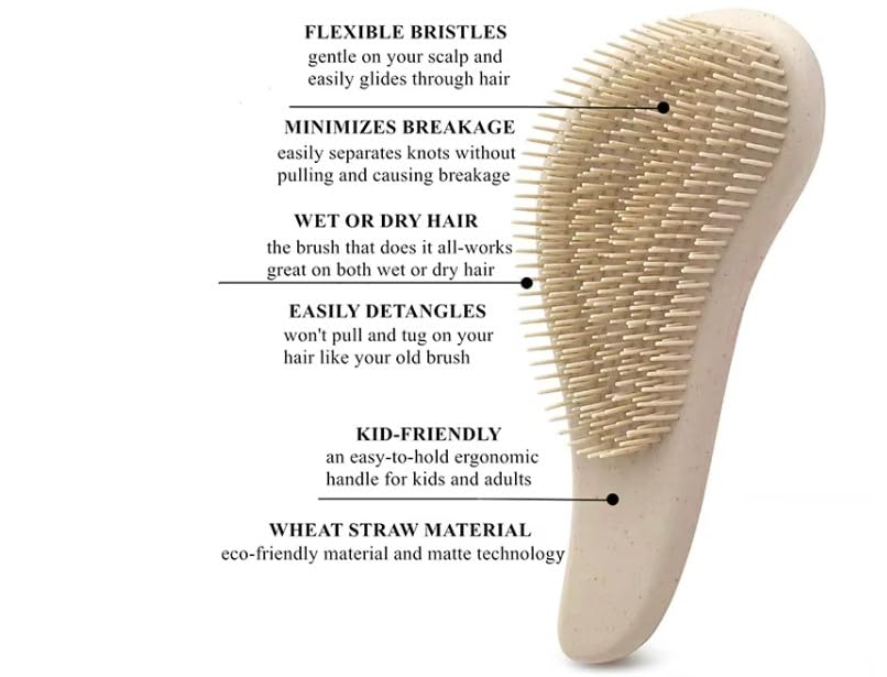 Wheat Straw Hair Brush and Comb Set - 100% Eco-Friendly - Wide Tooth Comb, Brush, and Scalp Massager Reduces Frizz & Promotes Healthy Hair Growth (3pc Combo) - color: Green