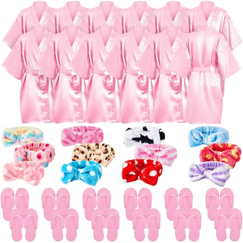 Xuhal 36 Pcs Spa Party Supplies for Girls 12 Kimono Robe V Neck Bathrobe 12 Soft Spa Headband 12 Disposable Foam - color: Pink, size: 6