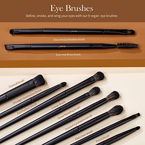 Makeup Brushes Set Jessup Make up Brushes 14Pcs Black Kabuki Foundation Eyeshadow Contour Concealer Powder Eyeliner Crease Eyebrow Blending Brush, T336 - color: B-Matte Black-14pcs, size: Full Brush Set