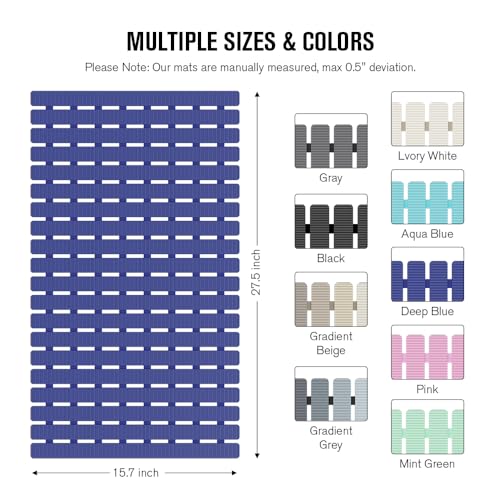 MBOSS Bath Tub Shower Mat Non Slip Bathtub Mats for Bathroom Shower Floor Mat Bath Mats for Shower Tub Anti Slip Shower Mat with Drain Hole and Large Suction Cups(Deep Blue, 27.5 X 15.7 Inch) - color: Deep Blue, size: 27.5" x 15.7" (Rectangular)