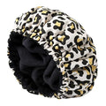 Shower Cap for Women Terry Lined Bath Cap Large Reusable Waterproof Elastic Band Leopard Shower Caps for Long Thick Hair Soft Bath Shower Hair Caps - color: Leopard Print Pattern
