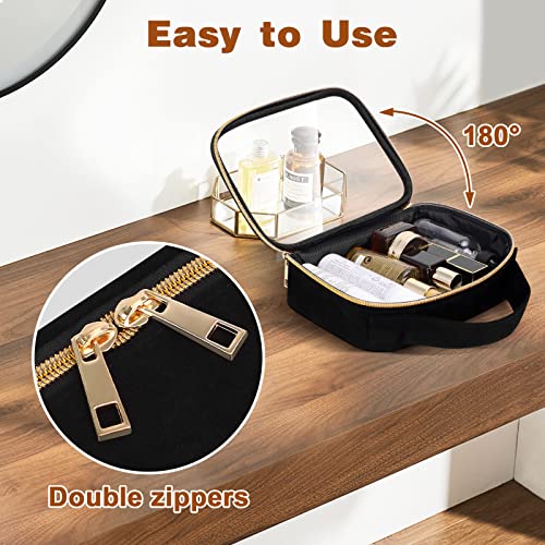 Wedama Clear Toiletry Bag, 3 Pack Clear Makeup Bags with Handles, PVC Cosmetic Bags for Women and Men, Large Opening Toiletry Bags, Black - color: Black, size: 2 Pack Medium + 1 Pack Large