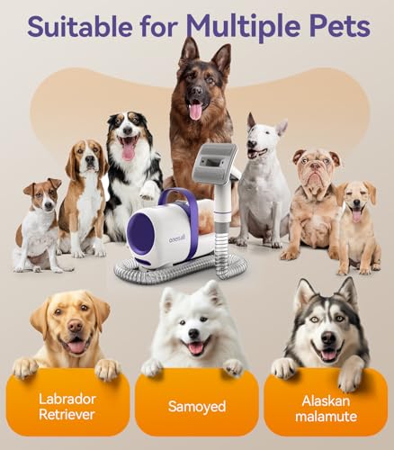 oneisall Dog Hair Vacuum Shedding Grooming Brush Kits for Pet Thick Coats | 15000Pa,3 Suction Low Noise,1.5L Dust Cup,5 in 1 Kits(Grooming/Deshedding/Cleaning Brush,Remover Roller,Crevice Tool), LM5