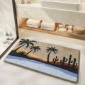 Bathroom Rug Mat, Beach Sunset Fluffy Rug with Palm Tree & Cactus Silhouette, Ultra Absorbent Microfiber Shaggy Door Mat, Quick Dry Bath Rug Carpet for Toilet Bathtub Bedroom 20x31 Inch - color: Blue