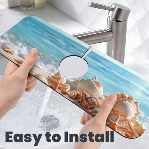 Faucet Draining Mat For Kitchen Sink, Beach Seashells Starfish Diatom Mud Absorbent Drain Pad For Bathroom Kitchen Sink Splash Guard Drying Mat - color: Beach Seashells Starfish