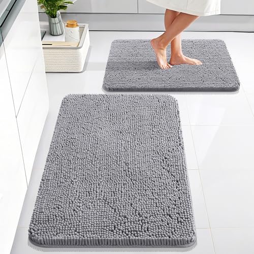 OLANLY Bathroom Rugs Sets 2 Piece, Soft Absorbent Chenille Bath Mats Area Rug Set, Non-Slip, Quick Dry, Machine Washable Bath Mats for Bathroom, Home Decor Accessories (30"x20"+24"x16", Grey) - color: Grey, size: 30" X 20" + 24" X 16"