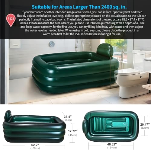 Portable Bathtub for adults,Inflatable bath tub for ice bath,Large Oval Ice Bath with pillow, 62.2x37.4x17.72in,Includes Pump, EasyInflate & Drain,Green - color: Green