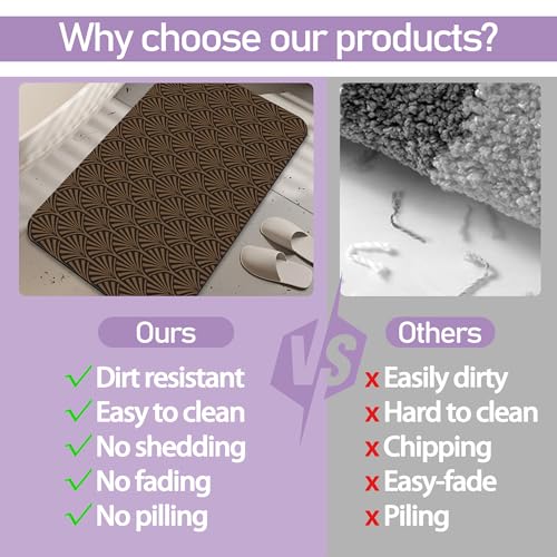 Brown Modern Bathroom Rug, Rapid Dry Absorbent with Non-Slip Rubber Base Bath Mats for Bathroom 17"x30" - color: Brown Modern
