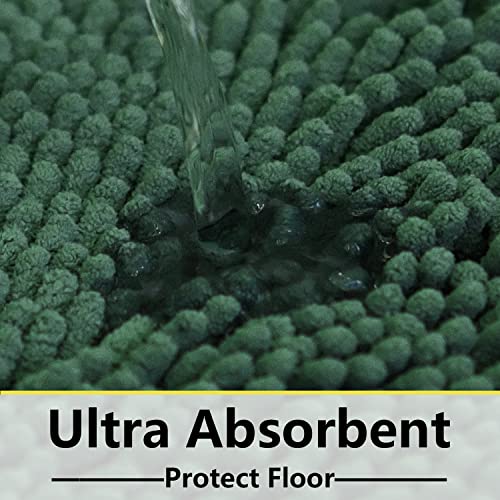 Green Bathroom Rug Chenille 3-Piece Extra Soft and Absorbent Shag Bath Mat Set, Machine Wash Bathroom Rug Set, Strong PVC Non-Slip Underside, Plush Carpet Bath Mat (Dark Green) - color: Dark Green, size: 2'8" x 1'8" (16x24"+20x32"+20x20"U shape）