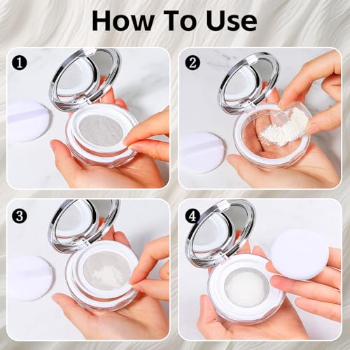 2-Pack Refillable Loose Powder Container with Puff & Mirror - 0.17 oz Travel Portable Empty Makeup Compact with Mesh for Women Girls, Silver - color: Silver
