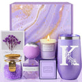 Personalized Gifts for Women, Mom, Wife, Girlfriend, Sister, Friends, Her - Customized Birthday, Christmas, Valentine's Day, Mothers Day Gifts - Initial Lavender Spa Gift Basket Set (K) - style: K