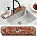 2 Pcs Kitchen Sink Splash Guard Faucet Mat Retro Red Bohemian Pattern Faucet Mat for Sinks Flower Absorbing Drying Mats for Kitchen Bathroom - color: Red Bohemian Pattern