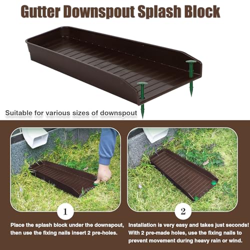 Rain-Gutter Downspout Splash Block - Gutter Downspout Extensions for Rainwater Drainage, Lader Downwards Design, 16" Fixable Downspout Extender with 8 Fixing PP Nails (4, Brown) - color: Brown, size: 4Pack