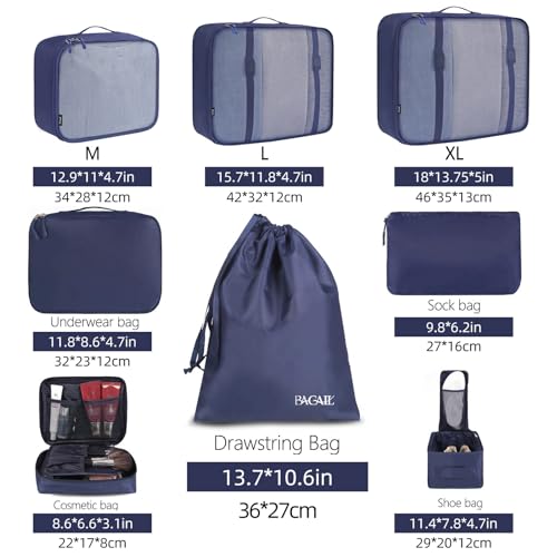BAGAIL 8 Set Packing Cubes Luggage Packing Organizers for Travel Accessories-Indigo - color: Indigo, size: 8 Set