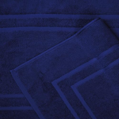 Feather & Stitch 2 Piece Towel Like Bath Mats (30x21 Inch) 100% Cotton Terry Bath Mats, Bathroom Shower Floor Mats [NOT A Bathroom Rug], Soft Absorbent Washable Mats - Navy Blue - color: Navy Blue