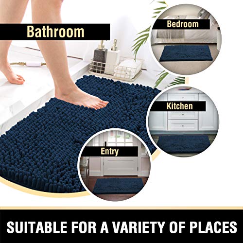 H.VERSAILTEX Bath Mats - Non Slip Luxury Chenille Bathroom Rugs, Extra Soft Absorbent Shaggy, Washable Fast Dry 2 Piece (Navy, 20" x 32"/17" x 24") - color: Navy, size: 20" x 32" Plus 17" x 24"