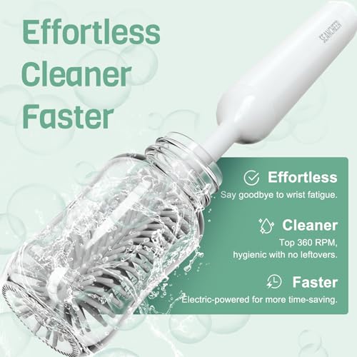 SEANCHEER S02 Electric Bottle Brush Set, Portable Baby Bottle Brush Cleaner, AA Battery-Powered & IPX7 Waterproof, with Silicone Bottle/Nipple/Straw Brush, for Home & Travel (Gray) - color: White-gray
