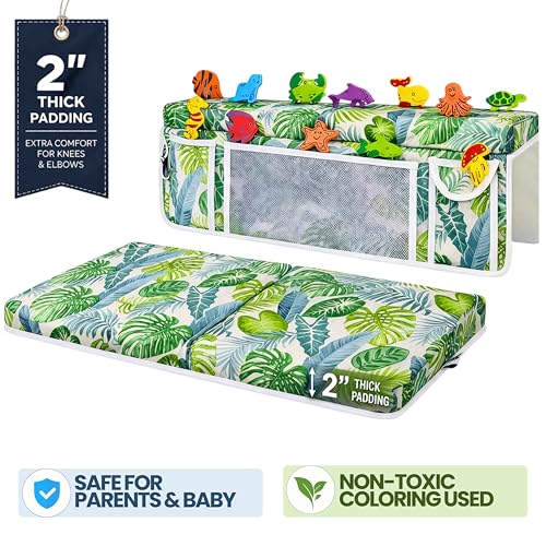 Supa Ant Bath Kneeler –8 Suction Cups & 2" Padding.Certified Non Toxic Bath Kneeling Pad for Bath Tub & 5 Bath Toy Organizer. Fast Dry Baby Bath Kneeler and Elbow Rest Pad Set Leaf - color: Green Leaf With White Pockets