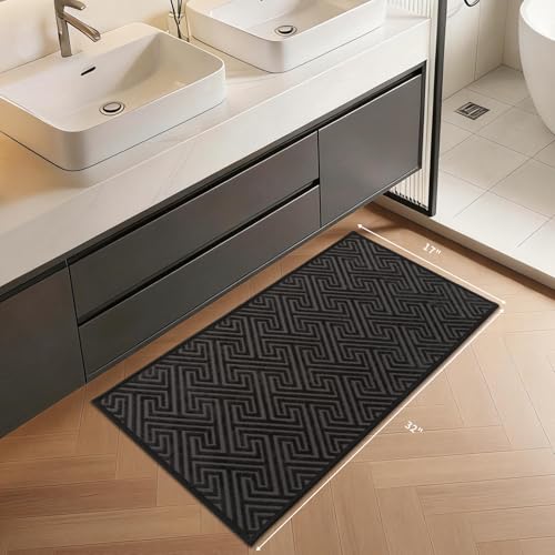 YIHOUSE Black Bathroom Rugs 17"x32", Quick Dry Non Slip Bath Rug, Absorbent Machine Washable Thin Bath Mat for Restroom Floor Tub Laundry Room Home Decor - color: Black, size: 1'5" x 2'8" (Rectangular)