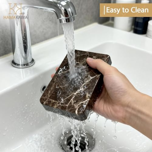 Natural Marble Soap Dish, Rectangle Emperador Dark Jewelry Dish, Dark Brown Style Shower Soap Holder, Modern Stone Sponge Holder, Bar Soap Saver Tray for Bathroom, Kitchen, Easy to Clean - color: Dark Brown 5-in Rect