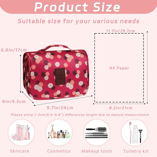 Toiletry Bag Travel Bag with Hanging Hook, Waterproof Capacity Hanging Multifunctional Makeup Bag for Toiletries, Portable Cosmetic Bag Travel Organizer for Women and Men(Wine Red FLower) - color: C2-Wine Red Flower