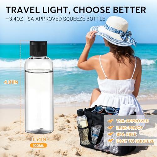 5 Pack 3.4 oz Travel Bottles for Toiletries, TSA Approved Leak Proof Refillable Travel Size Containers, Clear Plastic Shampoo Bottles for Lotion Conditioner - color: clear
