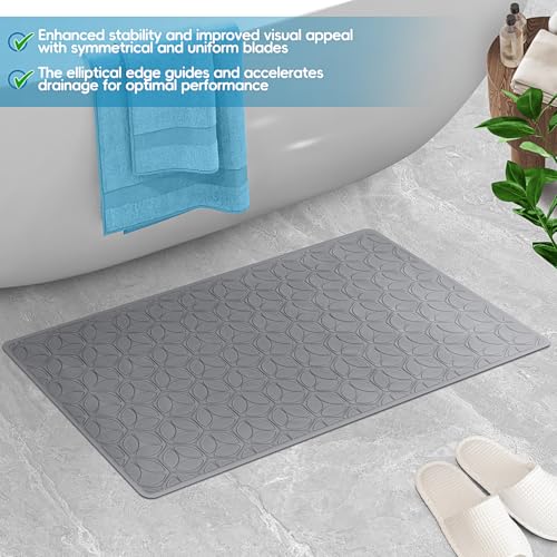 Bathtub Mat Non Slip with Suction Cups - 100% Rubber Bathroom Mat Textured for Bath Tub Shower Safety - Soft on Touch - BPA/PVC Free - Pet Dog Bath Mat - Machine Washable - 17 × 35 Inch（Gray） - color: Gray, size: 35" x 17" (Rectangular)