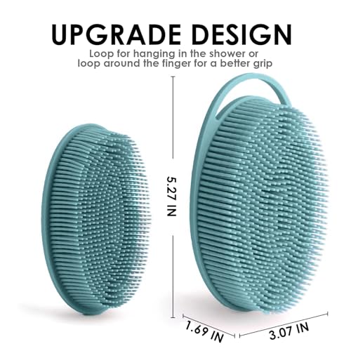 Silicone Body Scrubber – Dual-Sided Silicone Loofah for Shower, Set of 2 Soft Exfoliating Body Bath Shower Scrubber Loofah Brush Easy-to-Clean for Sensitive Kids Women Men All Kinds of Skin - color: Eucalyptus Green and Starlight