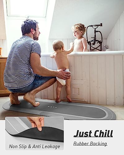 MontVoo Bath Mat Runner - Long Non Slip Absorbent Quick Dry Thin Bath Rug for Bathroom Floor Mat - Rubber Backed - Stain Resistant - Easy Care - Gray 17"x59" - color: Grey, size: 17"x59"