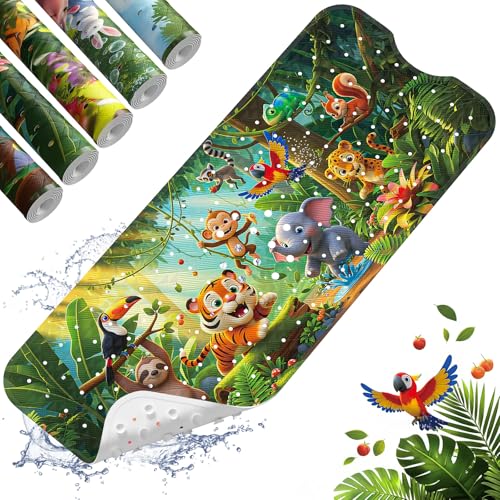 XIYUNTE Upgrade Baby Bath Mat Non Slip - 40"x16" Extra Long Kids Bath Mat for Tub Non Slip Bathtub Mat Eco-Friendly Toddler Bath Mats with Suction Cups, Machine Washable and No Fading, Animal Forest - color: H-animal Forest