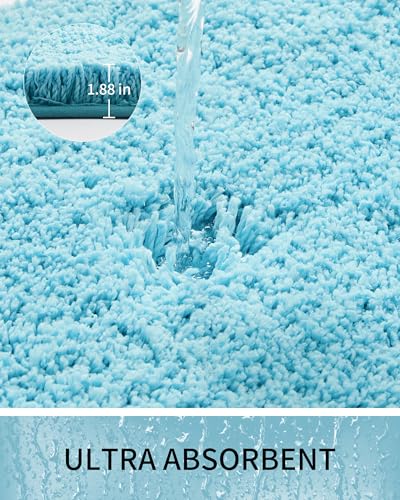 Bathroom Rugs Non Slip Washable, Ultra Thick Soft Microfiber Absorbent Bath Mats, High Density Foam Latex Non Slip Backing Bath Rugs, Fluffy Floor Carpet for Tub&Shower 24x17, Teal - color: Teal, size: 24" X 17"(Small Bathroom Rug)