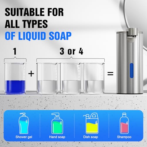 Fantictas Touchless Foaming Soap Dispenser, Stainless Steel Automatic Foam Soap Dispenser, USB-C Rechargeable Sensor Pump with 3 Adjustable Levels, 11.5 oz for Bathroom & Kitchen - color: Stainless Steel, style: Foam