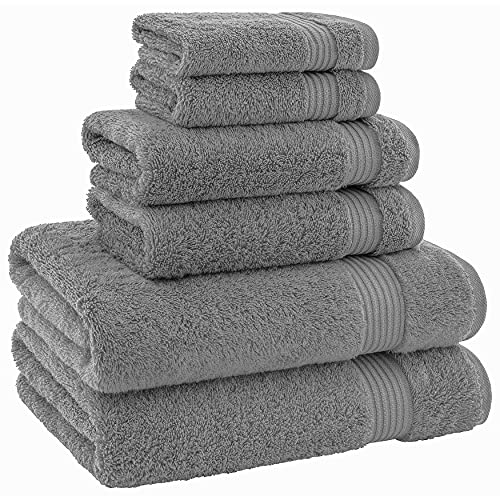 American Bath Towels 100% Cotton 6 Piece Turkish Towel Set, Ultra Soft Absorbent Bathroom Towels, 2 Bath Towel 2 Hand Towels 2 Washcloths, Dark Gray - color: Dark Gray, size: 6 Piece Towel Set XL