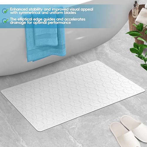 Bathtub Mat Non Slip with Suction Cups - 100% Rubber Bathroom Mat Textured for Bath Tub Shower Safety - Soft on Touch - BPA/PVC Free - Pet Dog Bath Mat - Machine Washable - 16 × 28 Inch（White） - color: White (Opaque), size: 28" x 16" (Rectangular)