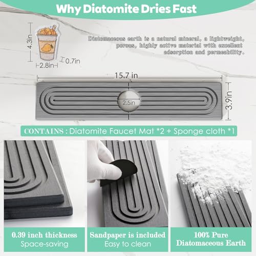 15.7'' Long Stone Faucet Mat for Kitchen Sink-Diatomite Quick Dry Kitchen Sink Splash Guard,Super Absorbent,Drying Stone Sink Tray,Sink Stone Quick Dry Around Faucet For Bathroom Counter (Dark Gray) - color: Dark Gray, size: 15.7" x 3.9"