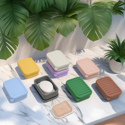 AIMAIAIMAI Leak-Proof Silicone Travel Soap Case with Drainage Lid/Layer, Compact Bar Soap Container, Durable Soap Holder for Camping, Gym, and Travel Size Toiletries (Gray) - color: Gray