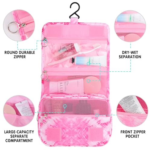 Kids Hanging Toiletry Bag for Girls, Travel Toiletry Bag for Teen Girls Cosmetic Makeup Waterproof Wash Bag Traveling Toiletries, Tie Dye Pink Heart - color: Tie-Dye Heart