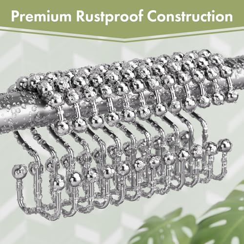 Amazer Shower Curtain Rings, Rust-Resistant Metal Double Shower Hooks for Curtain Rolling Shower Curtain Hooks Rings Shower Rings for Bathroom Shower Curtain Rod, Chrome, Set of 12 Rings - color: Chrome, style: Modern - Double Hooks