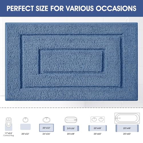 IM HOME Bathroom Rugs, Ultra Soft Plush Fluffy Microfiber Absorbent Bath Mat, Non-Slip Backing, Machine Washable Bath Mats for Bathroom Floor, Tub and Shower, Blue/32"x20"/Bordered - color: A-blue, size: 1'8" x 2'8" (Rectangular)